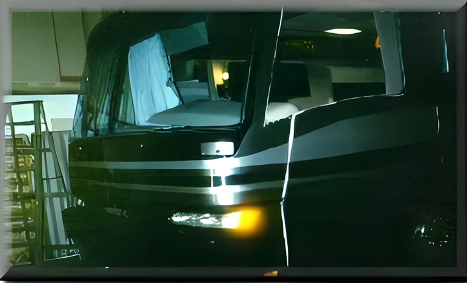 Front view of dark RV interior