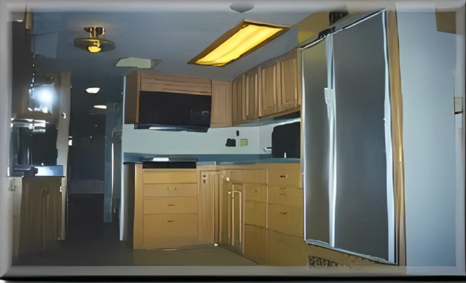 Spacious kitchen featuring large refrigerator