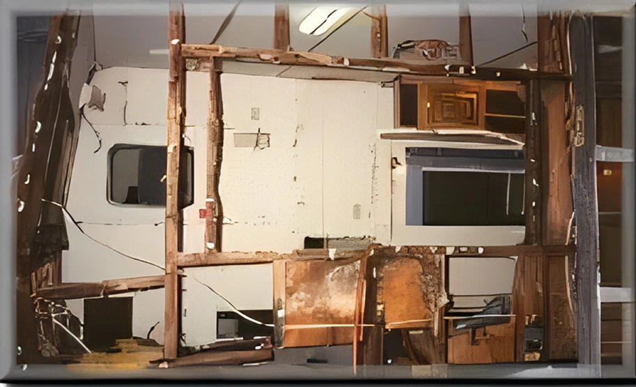 Torn-apart RV interior structure